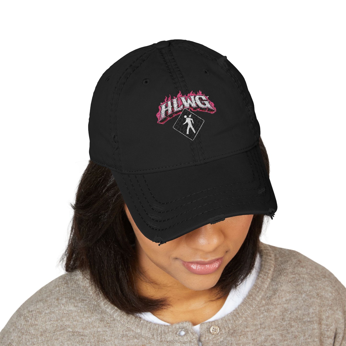 HLWG PINK FLAME Distressed Dad Hat